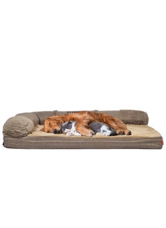 MAJIBAO Memory foam XL dog bed with bolsters for all sized dogs, Perfect comfort orthopedic sofa bed with removable washable cover, Nonskid bottom 80 cm L (Khaki)  - Image 1