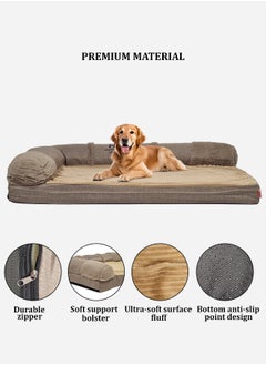 MAJIBAO Memory foam XL dog bed with bolsters for all sized dogs, Perfect comfort orthopedic sofa bed with removable washable cover, Nonskid bottom 80 cm L (Khaki)  - Image 3