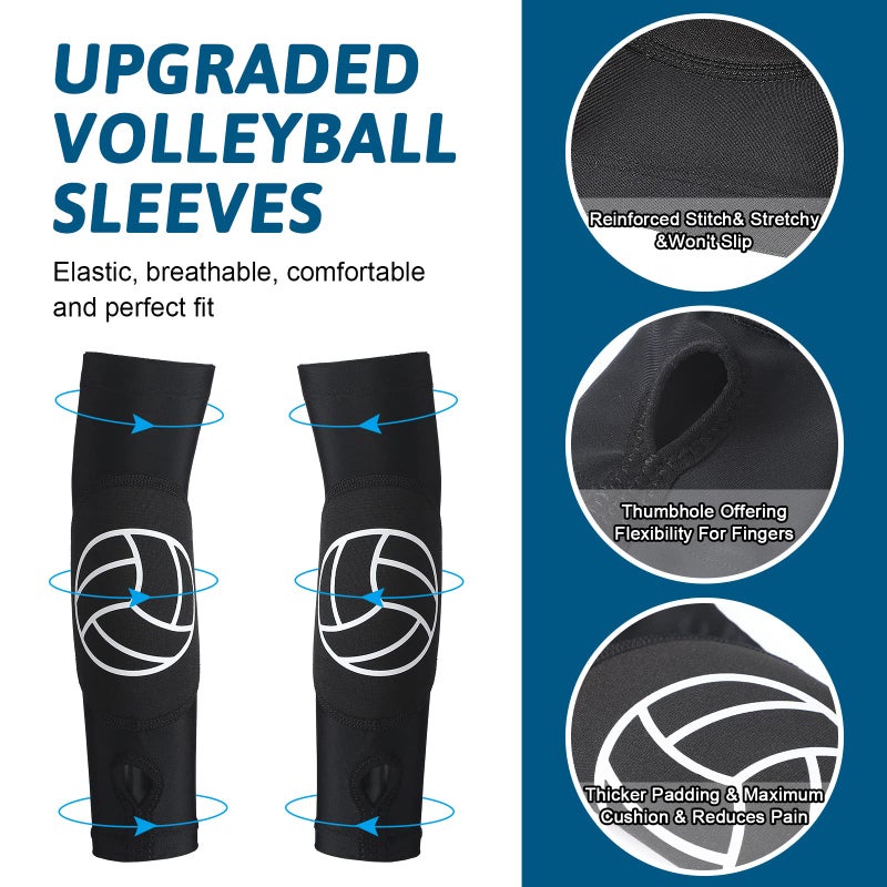 Minatee Volleyball Arm Sleeves Passing Hitting Forearm Sleeves with Protection Pads and Thumb Hole for Youth Girls Kids Women(2 Pairs,12 Inch) - Image 3