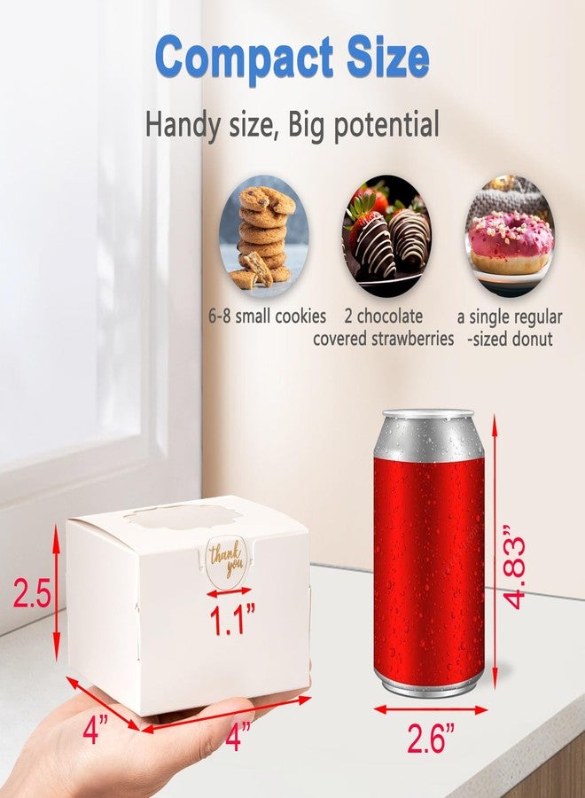 Shallive 4-Inch Small Cookie Boxes 25 Pcs White - Bakery Treat Boxes with Window for Gifting, To-go Containers for Cake Slice, Macarons, Donuts 4x4x2.5 - Image 3