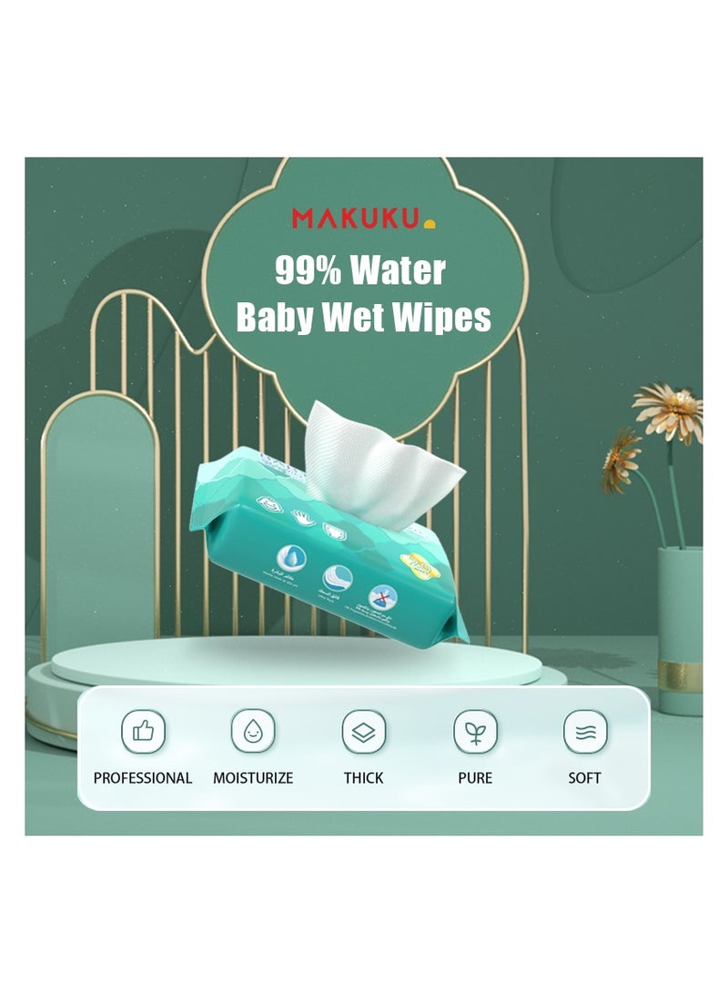 Makuku مناديل مبللة للأطفال من ماكوكو، مناديل مائية بنسبة 99%، مناديل مبللة للأطفال والرضع، غير معطرة ولا تسبب الحساسية للبشرة الحساسة، قريبة من درجة حموضة الجلد، 180 منديلًا (عبوة من 3 قطع) - Image 2