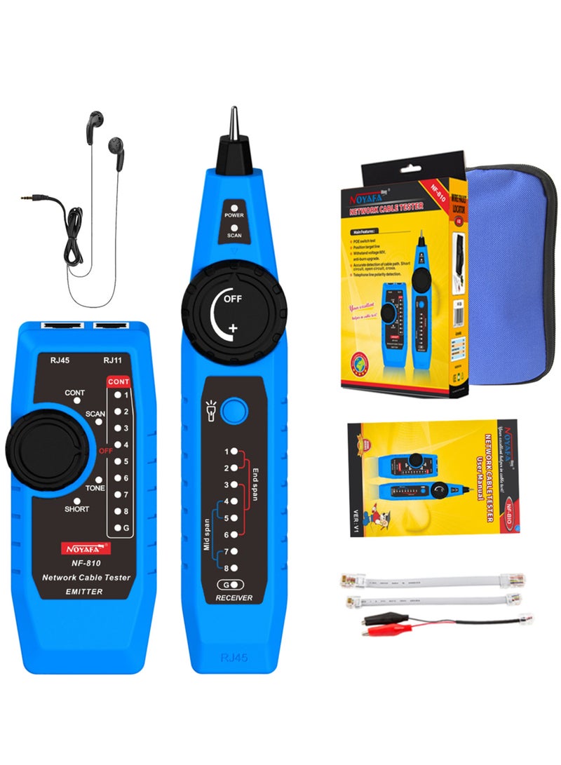 NOYAFA NF-810 Network Cable Tester Kit for RJ11 RJ45 CAT5 CAT6 LAN Cable Multi Function Wire Tracker Wiremap PoE TEL Testing Line Finder with LED Light Earphone Tool Bag - Image 1