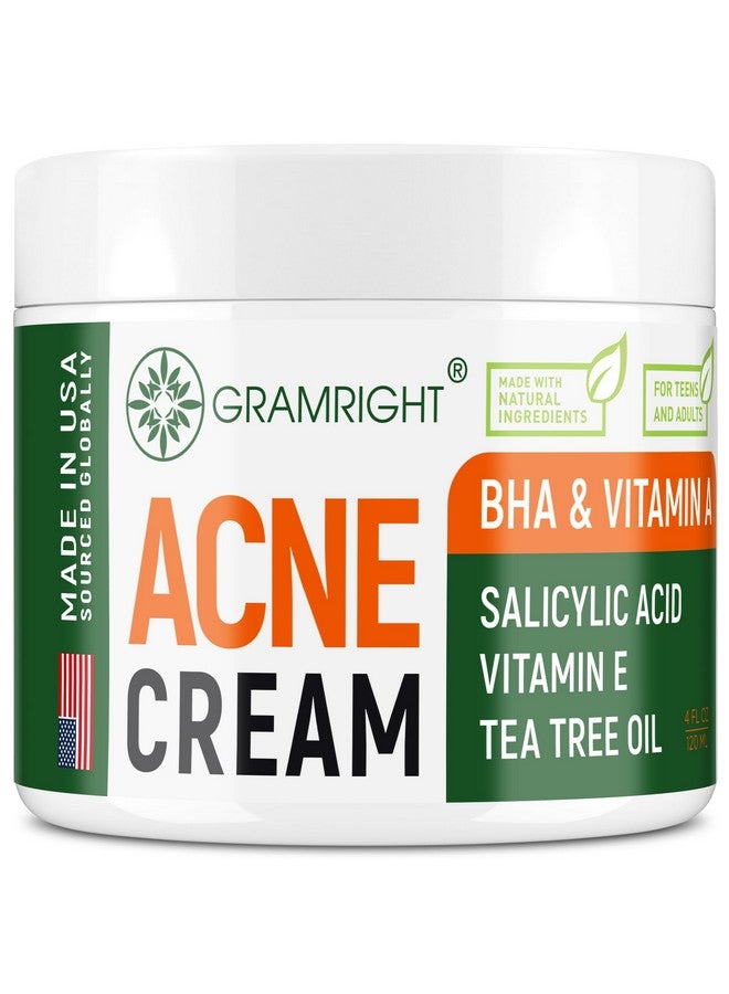 GRAMRIGHT Acne Treatment Face Cream - Acne Spot Treatment for Face & Acne Dots - Tea Tree Oil for Acne - Natural Cystic Acne Treatment -Made in USA- For All Skin Types - Acne Scar Cream & Pimple Remover 4 fl.oz - Image 1