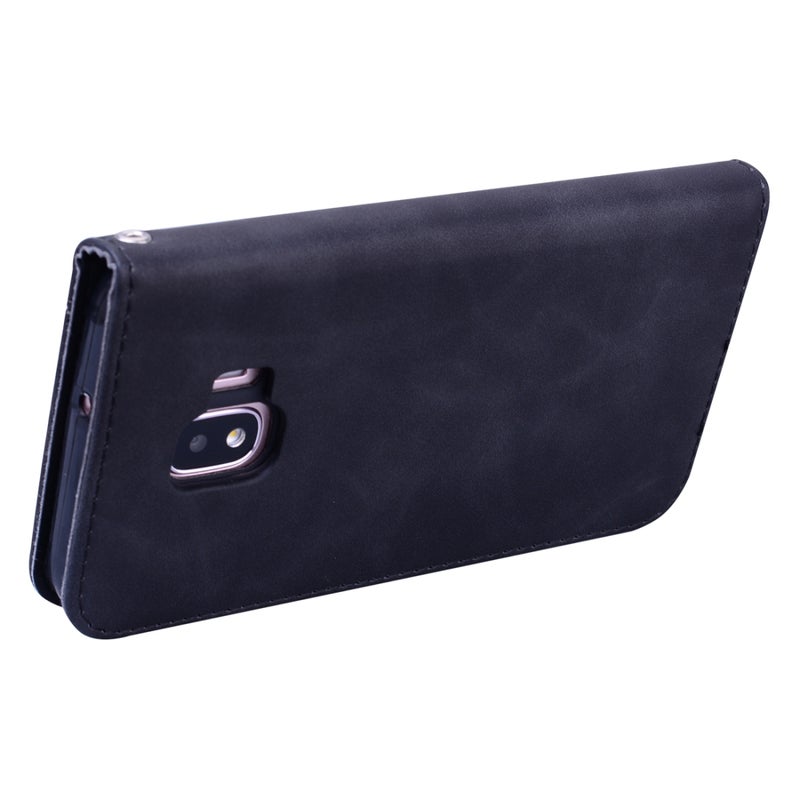 HuHa غطاء حالة لهاتف سامسونج جالاكسي J2 كور مغناطيسي أفقي من الجلد الصناعي مع حامل وفتحات بطاقات وحبل (أسود) - Image 5