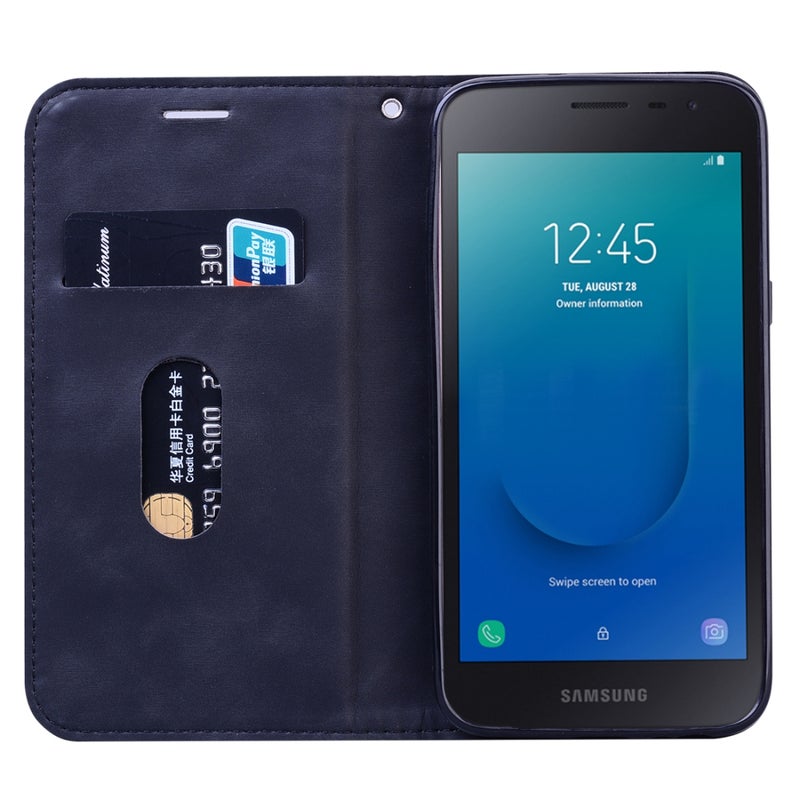 HuHa غطاء حالة لهاتف سامسونج جالاكسي J2 كور مغناطيسي أفقي من الجلد الصناعي مع حامل وفتحات بطاقات وحبل (أسود) - Image 4