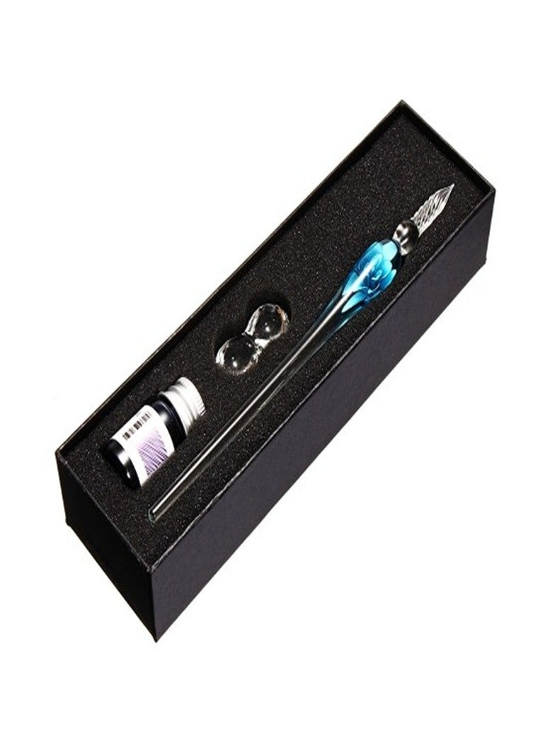 قلم حبر زجاجي عتيق مع حبر وصندوق هدايا للمكاتب - Image 1