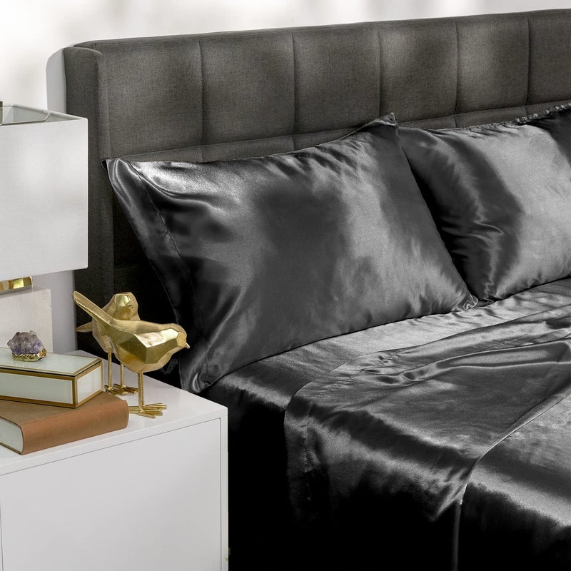 Baltic Linen Satin Luxury Sheet Set King Black 4-Piece Set - Image 2