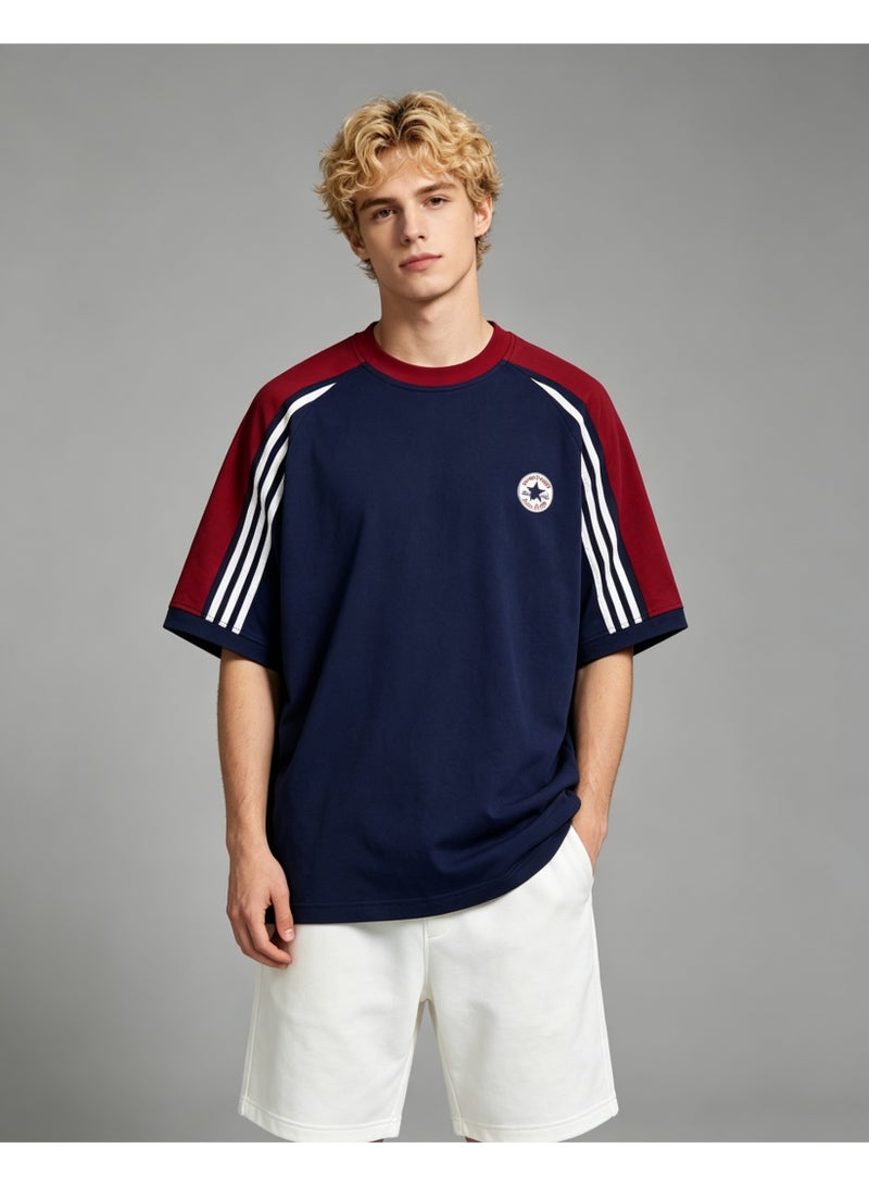 كونفرس CONVERSE retro striped raglan sleeves round neck T-shirt loose cover meat men and women street wind star badge short sleeve shirt - Image 4