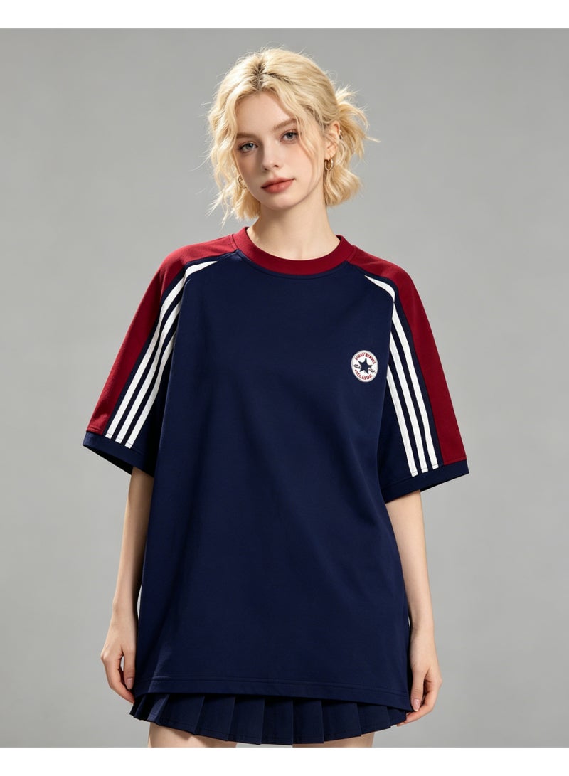 كونفرس CONVERSE retro striped raglan sleeves round neck T-shirt loose cover meat men and women street wind star badge short sleeve shirt - Image 2