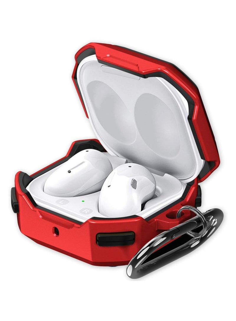 ELMO3EZZ Armored Case with Secure Lock for Samsung Galaxy Buds Pro 2 / Buds Pro Case / Buds Live / Buds 2 Full Body Hard Case for Men Women with Keychain #Red - Image 1