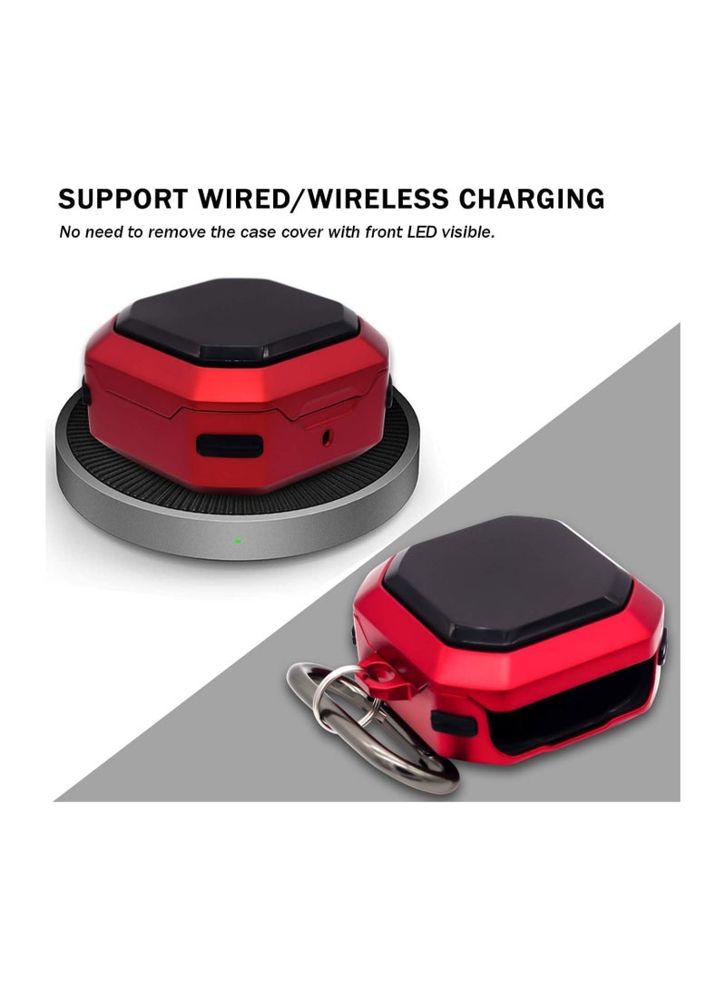 ELMO3EZZ Armored Case with Secure Lock for Samsung Galaxy Buds Pro 2 / Buds Pro Case / Buds Live / Buds 2 Full Body Hard Case for Men Women with Keychain #Red - Image 2
