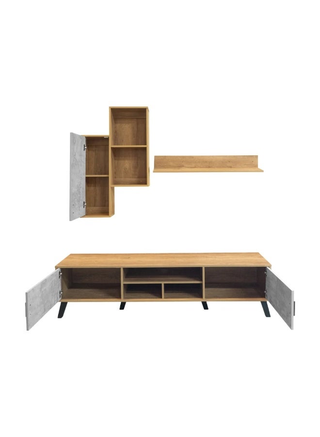 بيتي طاولة تلفزيون خشب 180 سم مع ستاند وأرفف جدارية - خشبي ورمادي - Image 2