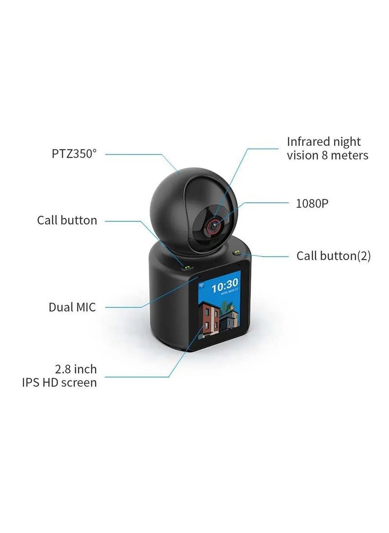Generic - Wireless Security Camera 2 in 1 Video Call & Monitor 350° 2K WiFi Surveillance Camera Indoor Home Security Camera with HD Time Display Night Vision Smart Motion Detection for Elder Baby Pet - Image 1