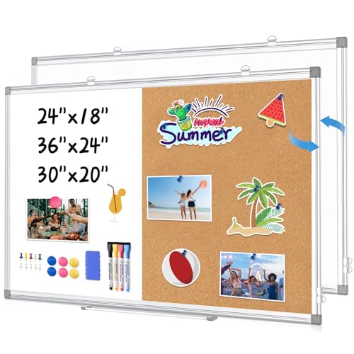 WALGLASS لوحة بيضاء مغناطيسية وسبورة كورك من WALGLASS، 24"x18" مجموعة للمدرسة والمكتب والمنزل، لوحة قابلة للمسح مع صينية قابلة للإزالة، دبابيس، ممحاة،Markers ومغناطيسات - Image 1
