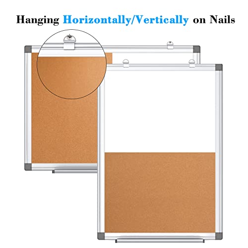 WALGLASS لوحة بيضاء مغناطيسية وسبورة كورك من WALGLASS، 24"x18" مجموعة للمدرسة والمكتب والمنزل، لوحة قابلة للمسح مع صينية قابلة للإزالة، دبابيس، ممحاة،Markers ومغناطيسات - Image 5
