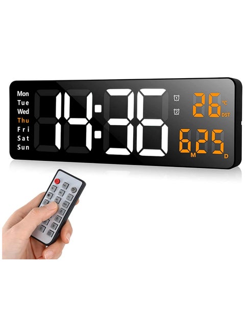 Digital Wall Clock Large Display, 16.2 Inch Large Wall Clocks, Modern LED Digital Clock with Remote Control for Living Room Decor, Automatic Brightness Dimmer Big Clock with Date Week Temperature