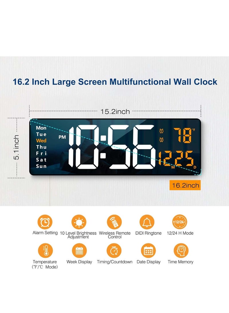 ARNOTEC - Digital Wall Clock Large Display, 16.2 Inch Large Wall Clocks, Modern LED Digital Clock with Remote Control for Living Room Decor, Automatic Brightness Dimmer Big Clock with Date Week Temperature - Image 1