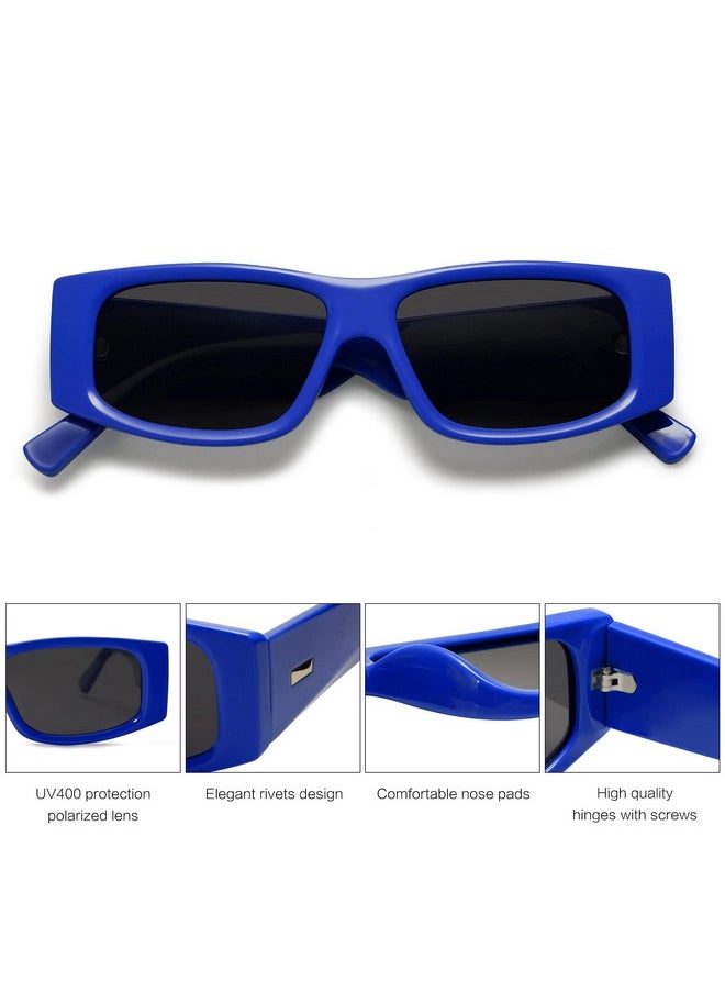 Sojos Retro Trendy Rectangle Polarized Sunglasses 80S 90S Y2K Stylish Designer Sunnies Sj2228 Dark Blue Grey  - Image 4