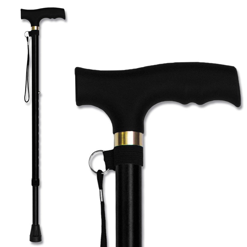 RMS Walking Cane Adjustable Walking Stick Lightweight Aluminum Offset Cane with Ergonomic Handle and Wrist Strap Ideal Daily Living Aid for Limited Mobility Black - Image 3