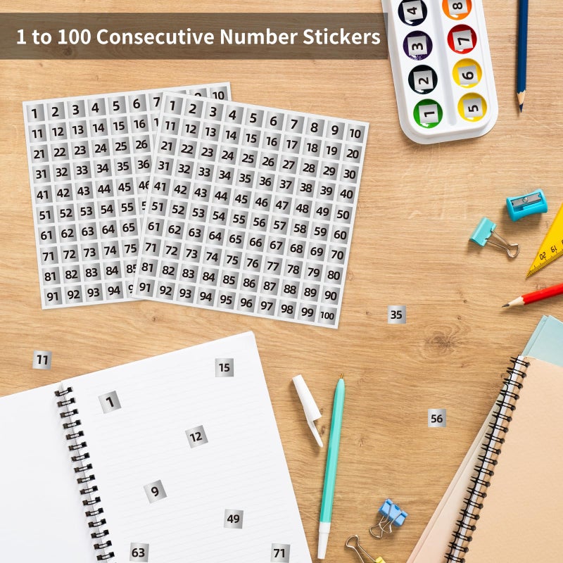 STARLIBOO 1 to 100 Consecutive Number Stickers, 0.4 inch Square Small Number Stickers Labels for Inventory, Storage, Organizing, Boxes, Bins, Toolbox, Locker (3000 Labels, Matte Silver) - Image 4