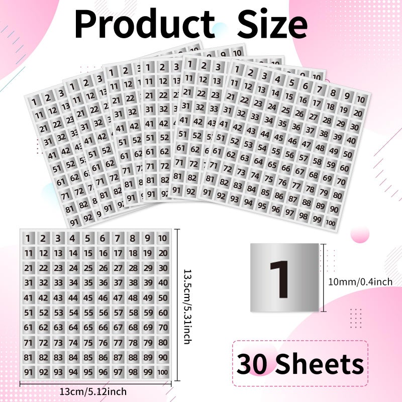 STARLIBOO 1 to 100 Consecutive Number Stickers, 0.4 inch Square Small Number Stickers Labels for Inventory, Storage, Organizing, Boxes, Bins, Toolbox, Locker (3000 Labels, Matte Silver) - Image 3