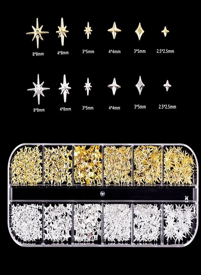 KACHIMOO 2 Boxes 3D Cross Nail Charms Gold Star Nail Gems Vintage Punk Metal Alloy Gold Silver Cross Star Nail Decorations for Gel Polish Supplies Accessories - Image 3