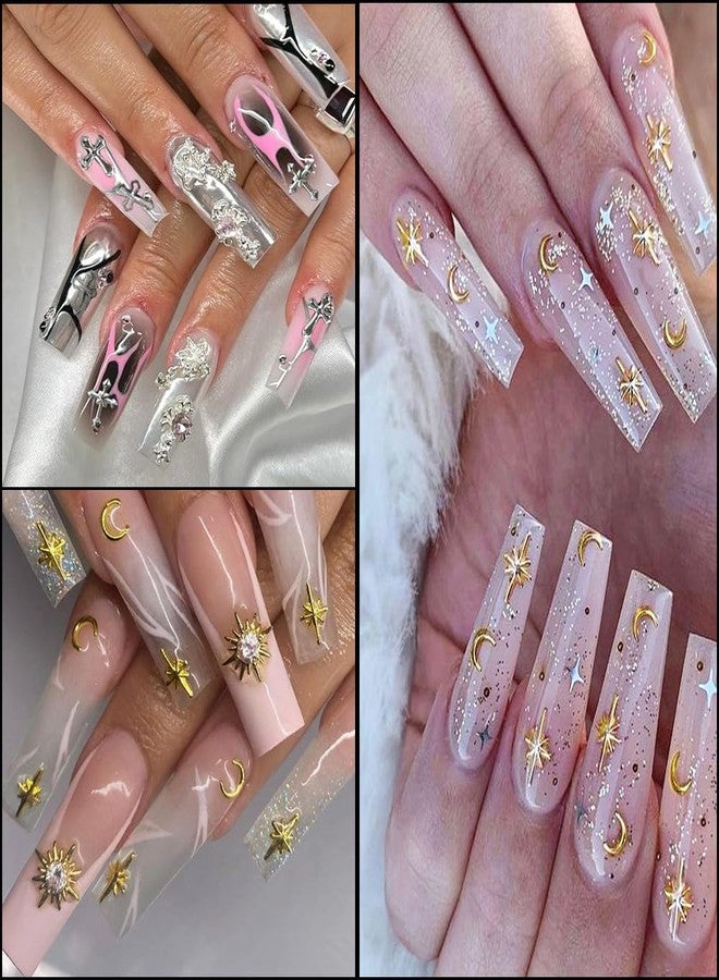 KACHIMOO 2 Boxes 3D Cross Nail Charms Gold Star Nail Gems Vintage Punk Metal Alloy Gold Silver Cross Star Nail Decorations for Gel Polish Supplies Accessories - Image 4