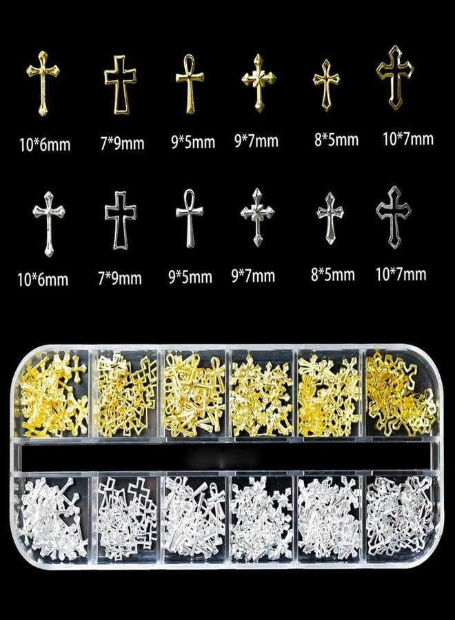 KACHIMOO 2 Boxes 3D Cross Nail Charms Gold Star Nail Gems Vintage Punk Metal Alloy Gold Silver Cross Star Nail Decorations for Gel Polish Supplies Accessories - Image 2