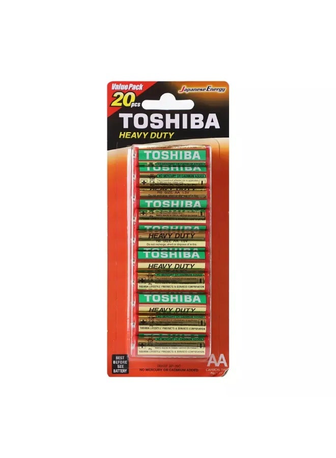 Toshiba Heavy Duty Carbon Zinc AA R6, 1.5V Battery, Pack of 20 pcs