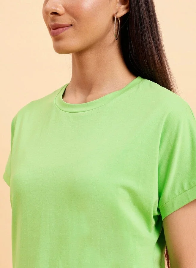 مينت ستريت Mint Green Cotton T-Shirt for Women