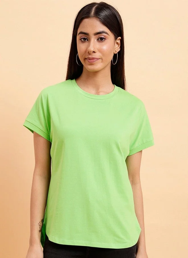 مينت ستريت Mint Green Cotton T-Shirt for Women