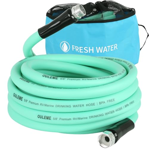 OULEME 25ft Premium RV Fresh Drinking Water Hose with Storage Bag 58 For Travel Trailer Camper and Marine Lead BPA Phthalate Free Green Garden Hose AntiKink Flexible - Image 1