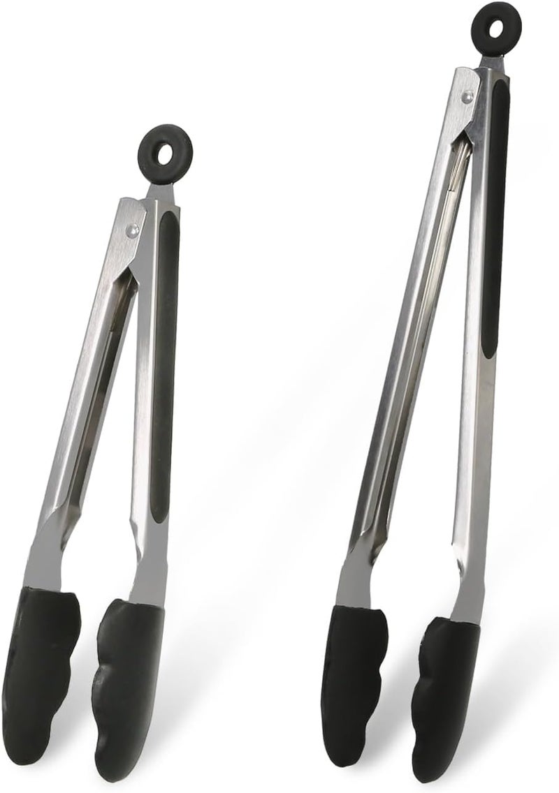 GreatChef Food Tongs for Kitchen Cooking, Silicone Tips Set 2-9 & 12 Inch Heavy Duty, Good for Grilling, Frying, Barbecue, Stirring, Serving at Home or Outdoor - Image 1