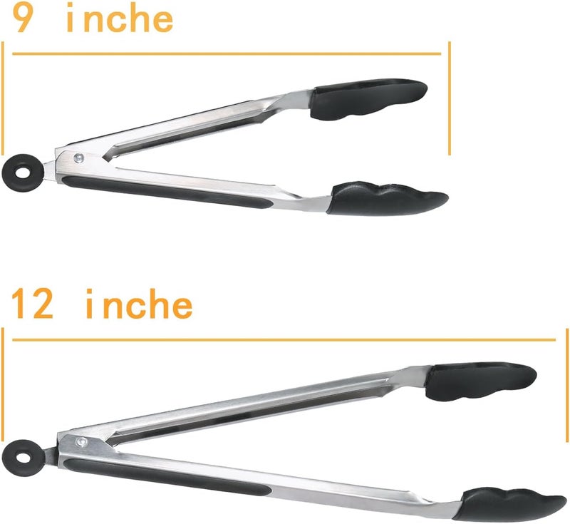 GreatChef Food Tongs for Kitchen Cooking, Silicone Tips Set 2-9 & 12 Inch Heavy Duty, Good for Grilling, Frying, Barbecue, Stirring, Serving at Home or Outdoor - Image 2