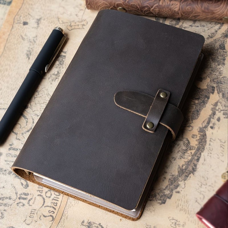 دفتر ملاحظات من جلد البقر المصنوع يدويًا بنقش الأزهار، مقاس A6، للكتابة اليومية، 100 ورقة - Image 3