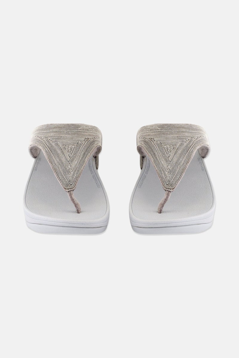 FitFlop Women Lottie Shimmermesh Slip On Sandals, Grey/Silver  - Image 3