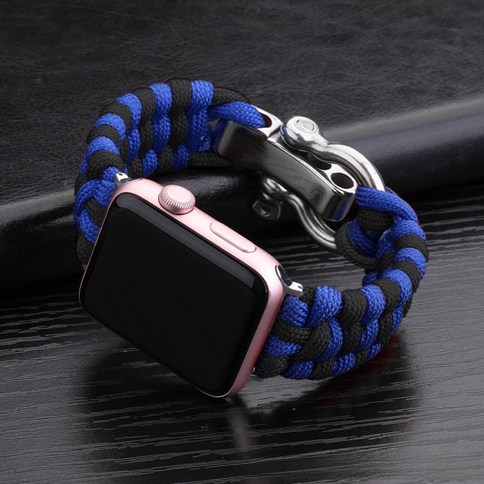 Generic Nylon Sport Strap for Apple Watch 38/42/40/44mm Black-Blue (with Connector) 