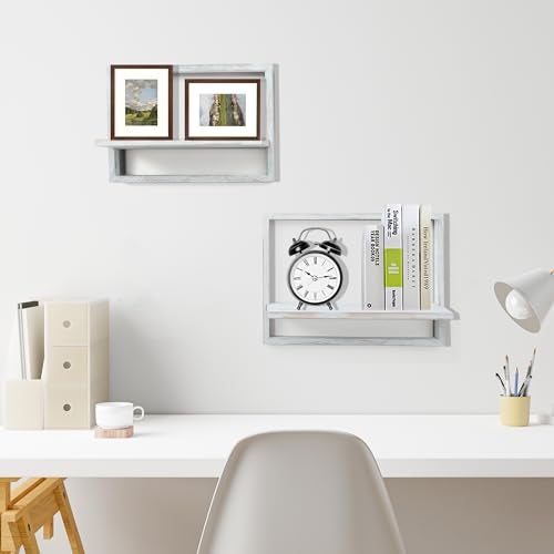 PHOENANCEE Square Floating Shelves,Framed Wall Shelf Decorative Set of 4,Modern Plants Hanging Display Art Decor Storage for Livingroom Bedroom Bathroom Farmhouse,Home Light Wood,Rustic White - Image 3