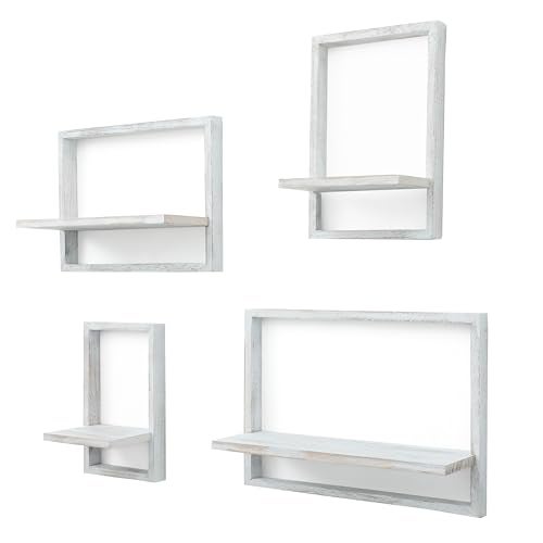 PHOENANCEE Square Floating Shelves,Framed Wall Shelf Decorative Set of 4,Modern Plants Hanging Display Art Decor Storage for Livingroom Bedroom Bathroom Farmhouse,Home Light Wood,Rustic White - Image 5
