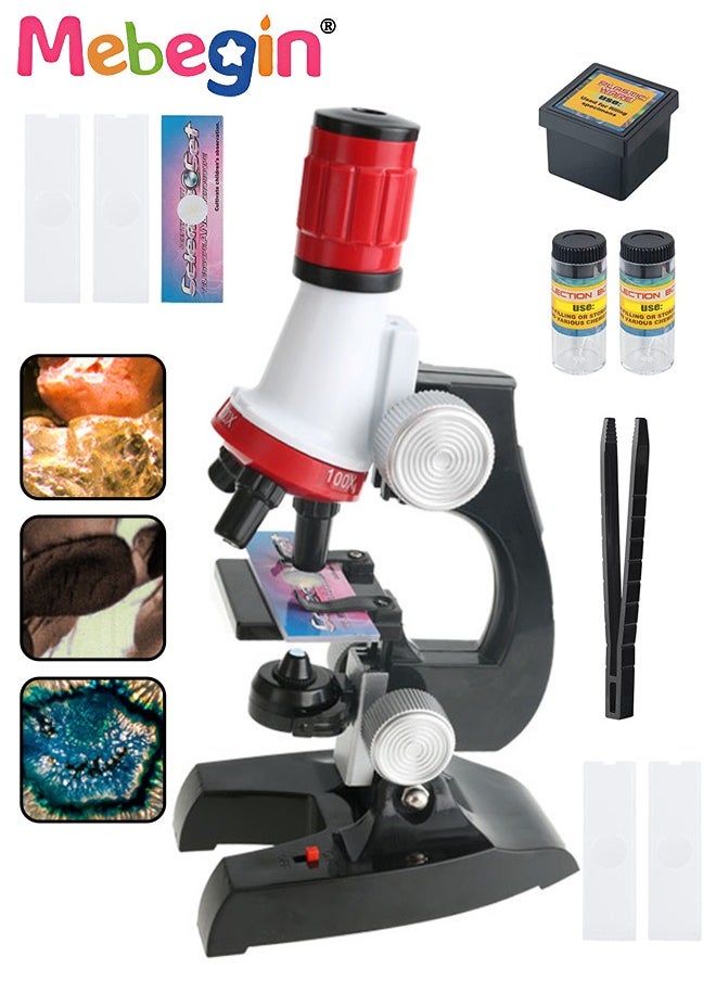 MEBEGIN 10 Pcs Microscope Kit, Beginner Metal Microscope Kit with 4 Pcs Microscope Slides, Complete Science Kit, Laboratory and Esperiment Kit with 1200X Microscope, Educational and Scientific Toys for Kids Aged 8+, 2 AA Batteries Required(Not Included), 7*13*22cm  - Image 1