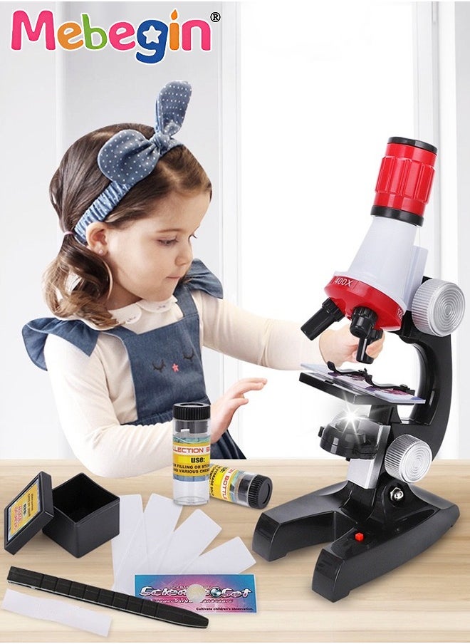 MEBEGIN 10 Pcs Microscope Kit, Beginner Metal Microscope Kit with 4 Pcs Microscope Slides, Complete Science Kit, Laboratory and Esperiment Kit with 1200X Microscope, Educational and Scientific Toys for Kids Aged 8+, 2 AA Batteries Required(Not Included), 7*13*22cm  - Image 2