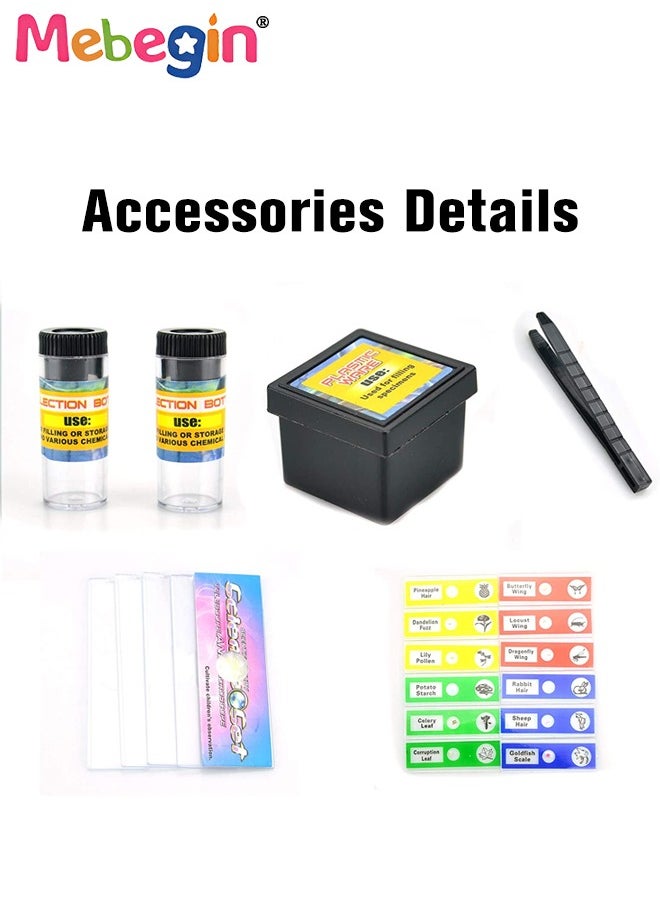 MEBEGIN - 10 Pcs Microscope Kit, Beginner Metal Microscope Kit with 4 Pcs Microscope Slides, Complete Science Kit, Laboratory and Esperiment Kit with 1200X Microscope, Educational and Scientific Toys for Kids Aged 8+, 2 AA Batteries Required(Not Included), 7*13*22cm - Image 1