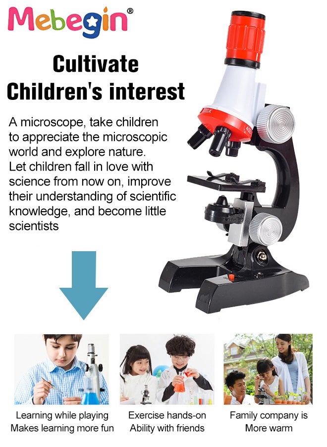 MEBEGIN - 10 Pcs Microscope Kit, Beginner Metal Microscope Kit with 4 Pcs Microscope Slides, Complete Science Kit, Laboratory and Esperiment Kit with 1200X Microscope, Educational and Scientific Toys for Kids Aged 8+, 2 AA Batteries Required(Not Included), 7*13*22cm - Image 1