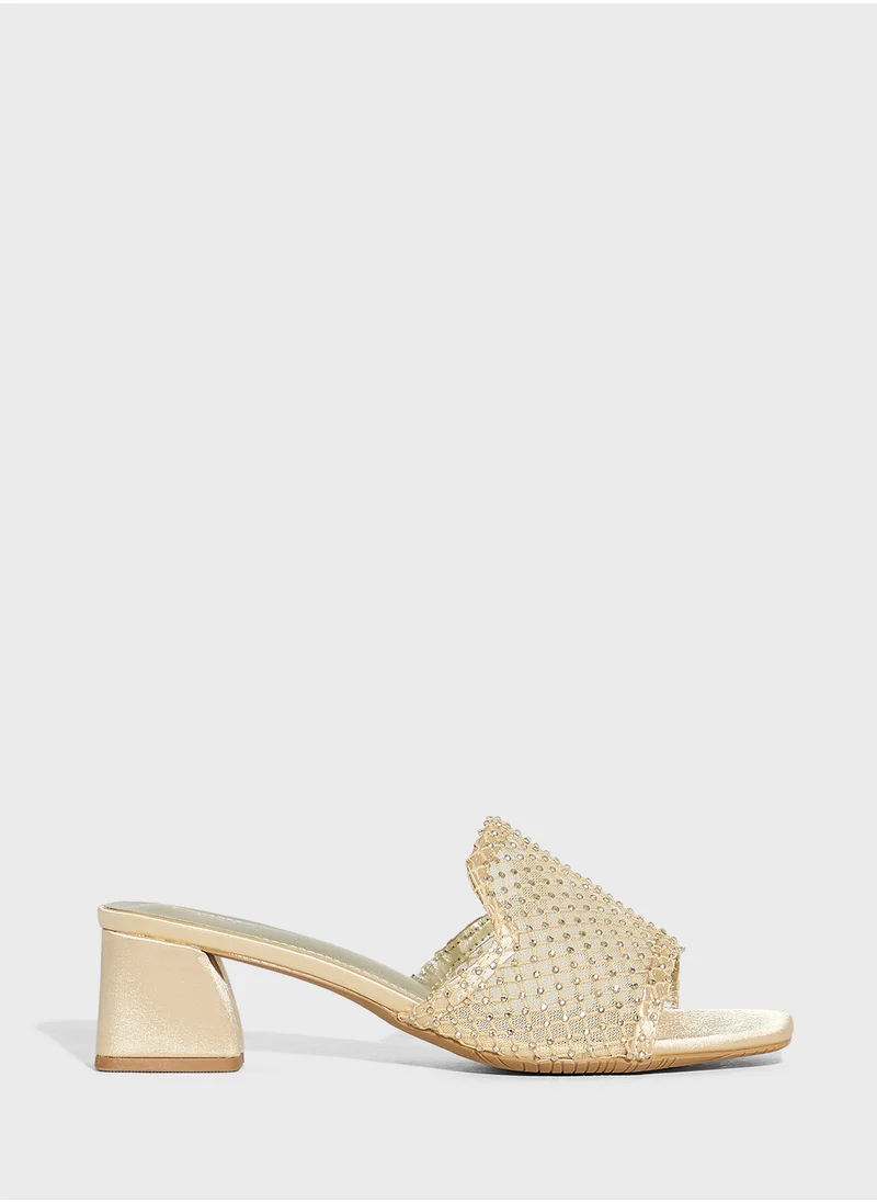 Ella Limited Edition Block Heel Mesh Diamante Mule Sandal