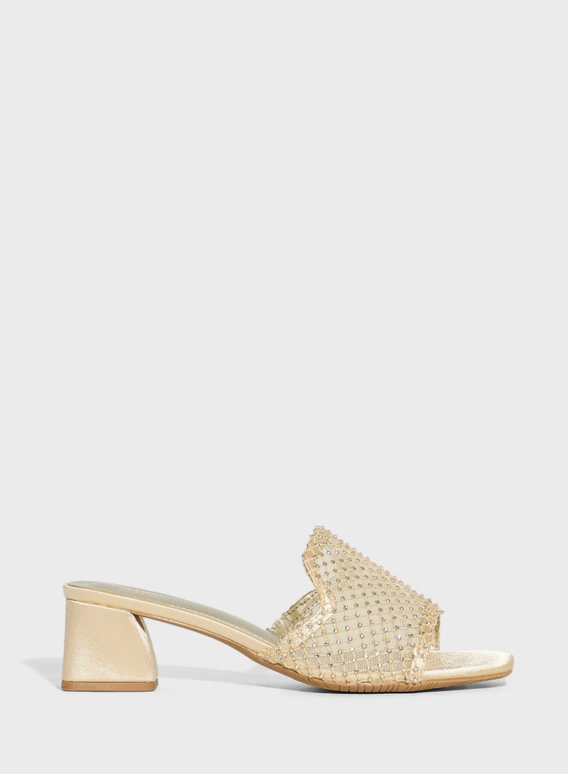 Ella Limited Edition Block Heel Mesh Diamante Mule Sandal - Image 1