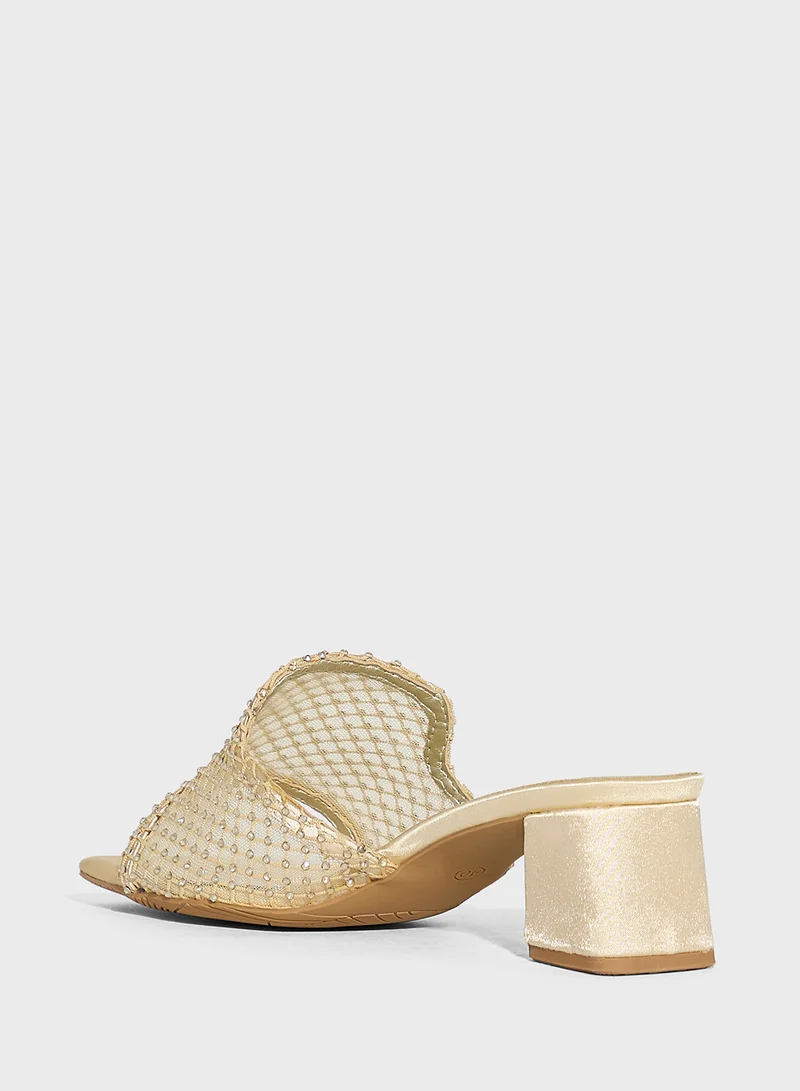 Ella Limited Edition Block Heel Mesh Diamante Mule Sandal
