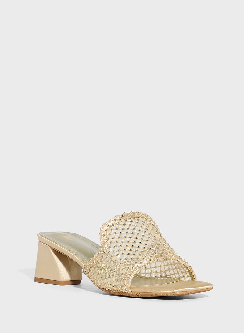 Ella Limited Edition Block Heel Mesh Diamante Mule Sandal - Image 2