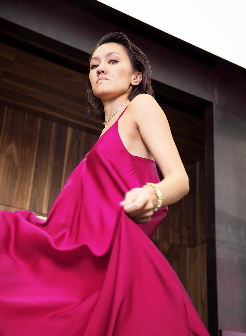 Janara Jones  Fuchsia Satin Mariella Dress for Women | Best Price UAE
