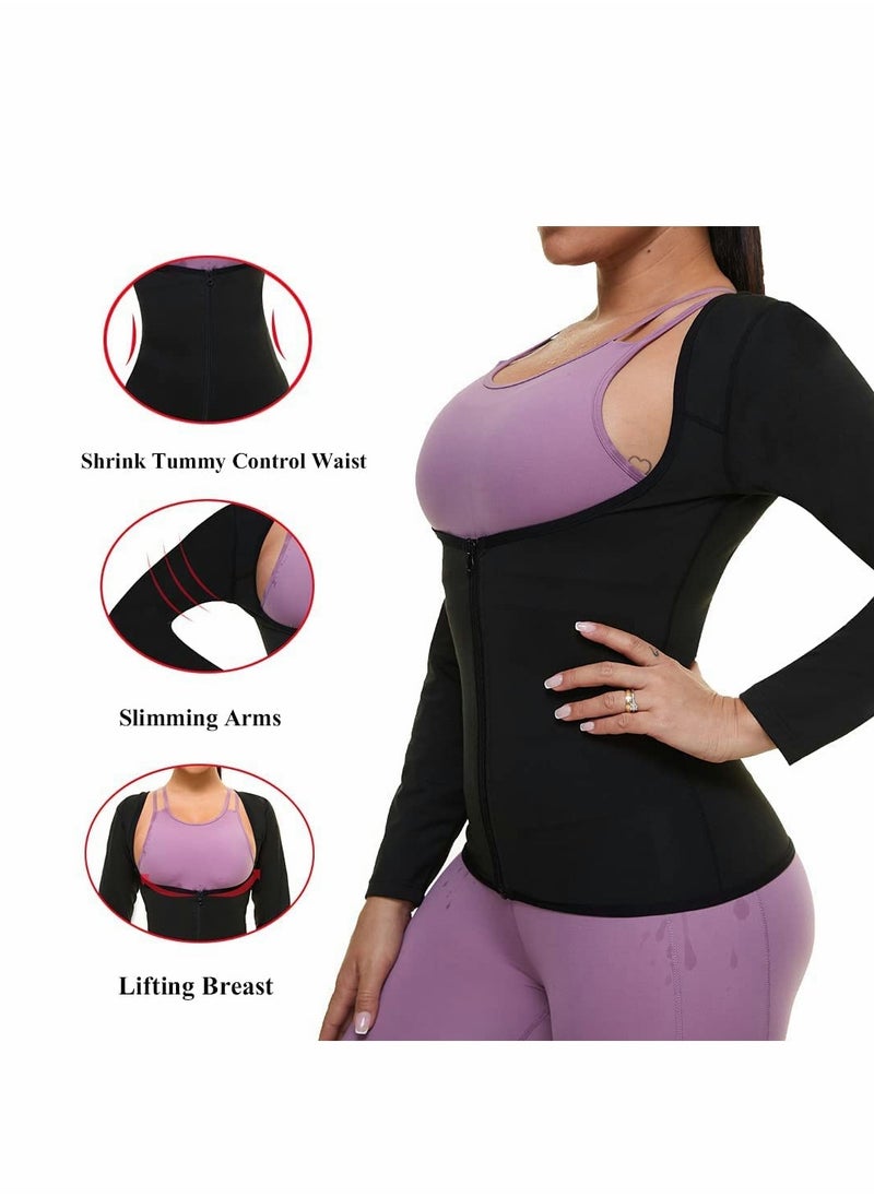 SYOSI - Sauna Suit for Women Sweat Body Shaper Jacket Hot Waist Trainer Long Sleeve Zipper Shirt Workout Top - XL - Image 1