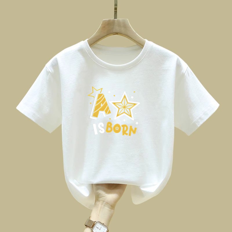 2436# Children'S Cotton Short-Sleeved Summer T-Shirt Girls' New Korean-Style White Western-Style All-Match Thin T-Shirt - Image 2